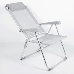 AKTIVE - Chaise Pliante Haute Avec Dossier Haut Réglable 5 Positions, Gris -Camping En Plein Air aktive chaise pliante haute avec dossier haut reglable 5 positions gris 2