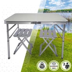 Camping En Plein Air -Camping En Plein Air aktive table pliante avec 2 tabourets et poignee de transpor gris 1