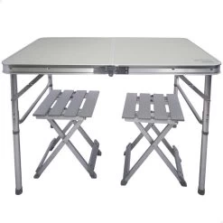 Camping En Plein Air 46 AKTIVE - Table Pliante Avec 2 Tabourets Et Poignée De Transpor, Gris