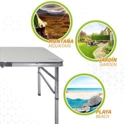 AKTIVE - Table Pliante Avec 2 Tabourets Et Poignée De Transpor, Gris 7 AKTIVE - Table Pliante Avec 2 Tabourets Et Poignée De Transpor, Gris -Camping En Plein Air aktive table pliante avec 2 tabourets et poignee de transpor gris 3