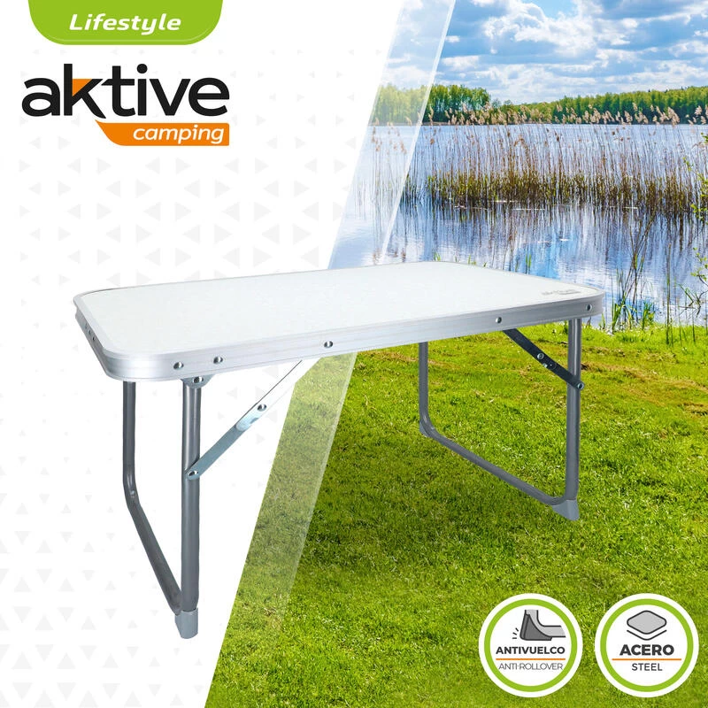 AKTIVE - Table Pliante . Table Basse Blanche En Aluminium - 40x60x40 Cm 2 AKTIVE - Table Pliante . Table Basse Blanche En Aluminium - 40x60x40 Cm – Image 2