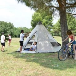 Tente De Camping Tipii - 6 Personnes - Hauteur 2,50m - Moustiquaire - Beige/Gris -Camping En Plein Air tente de camping tipii 6 personnes hauteur 250m moustiquaire beigegris 4